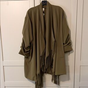 Cinq a Sept Olive Fringed Cardigan